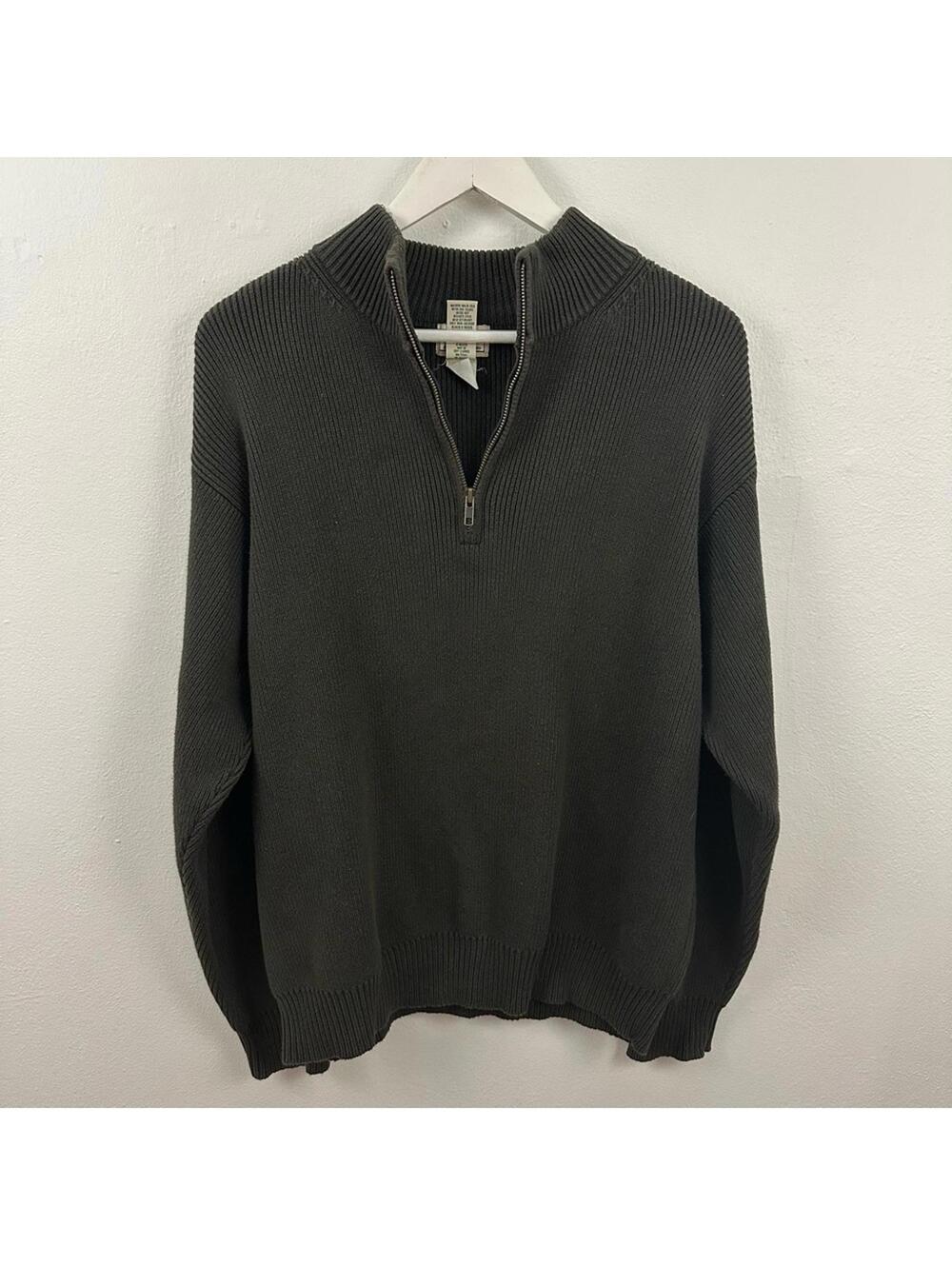 L.L.Bean Quarter Zip Green Mock Neck Sweater Men's Size L
